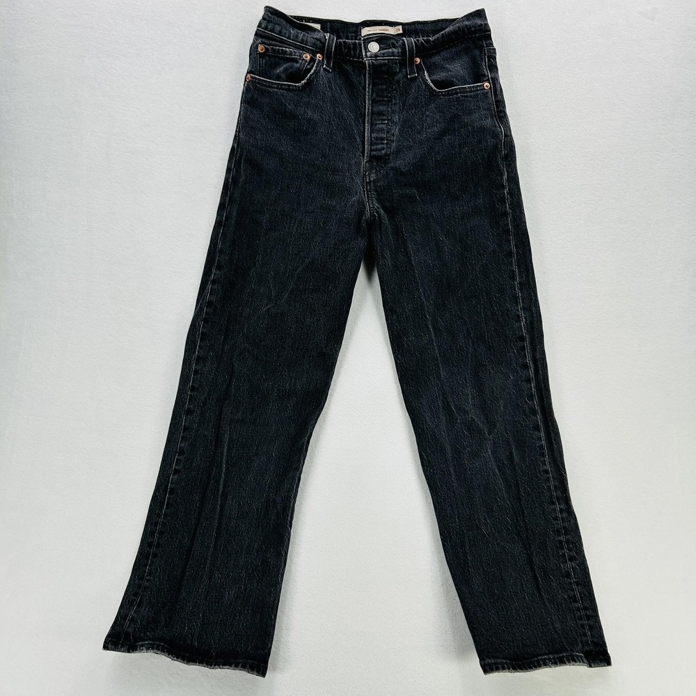 Levi's Jeans Womens W28 L27 Black Ribcage Straight High Rise Stretch Denim